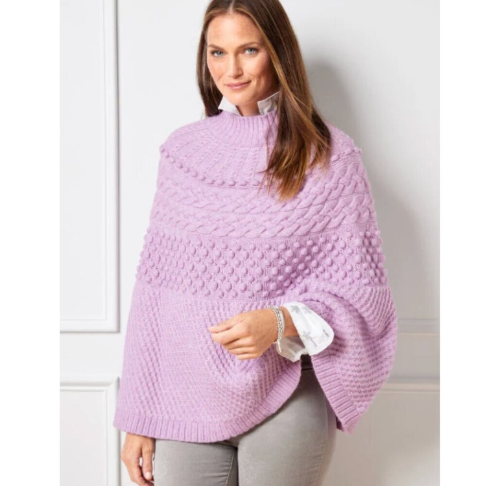 Talbots Chunky Cable Knit Poncho Sweater, Lavender Light Purple, Large
